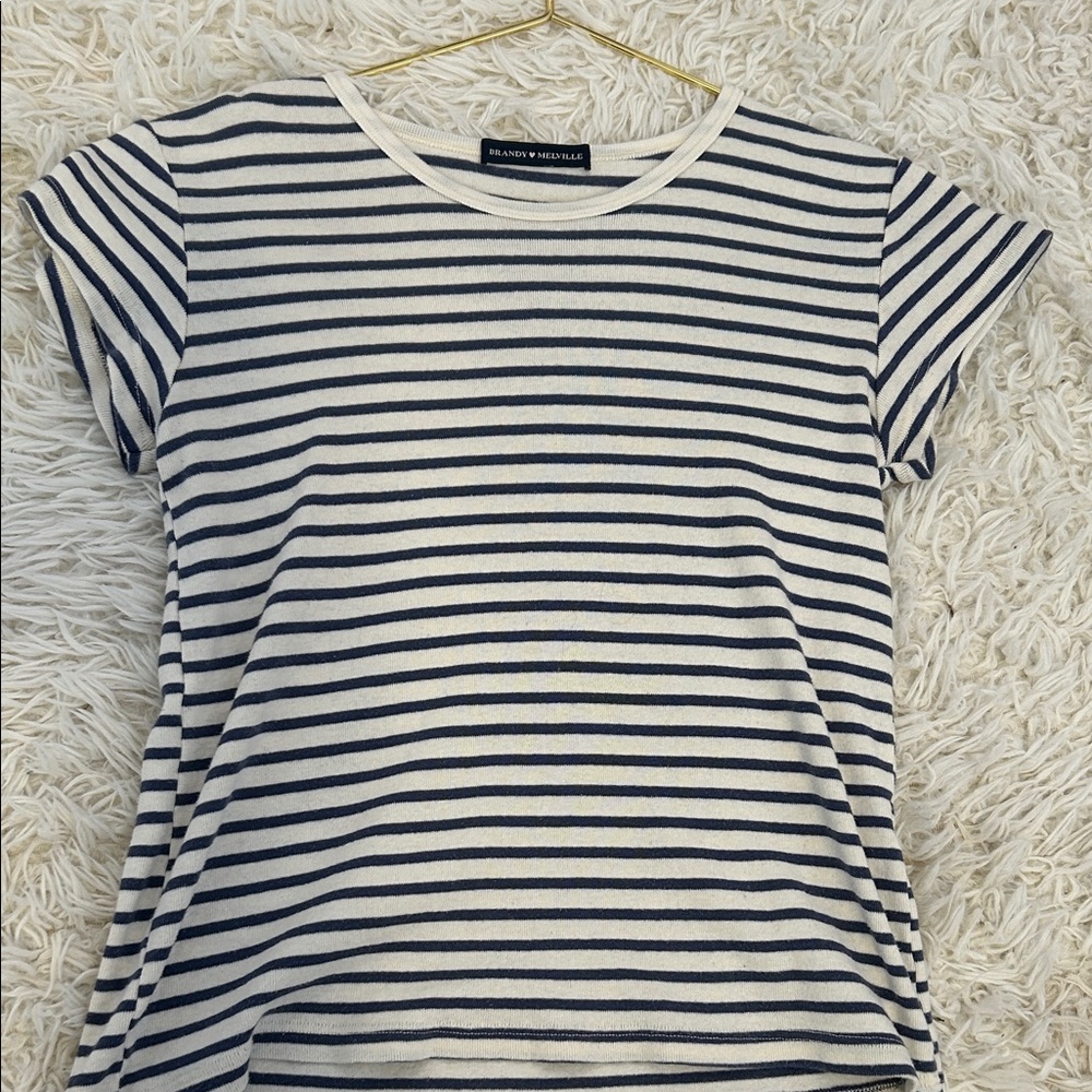 Brandy Melville Navy & White Striped Short Sleeve Tee